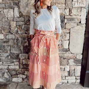 Who What Wear Striped Midi Skirt - Orange and White